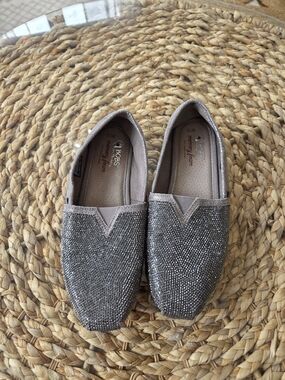 BOBS from Skechers Women's Sparkle Slip-On Flats in Metallic Silver